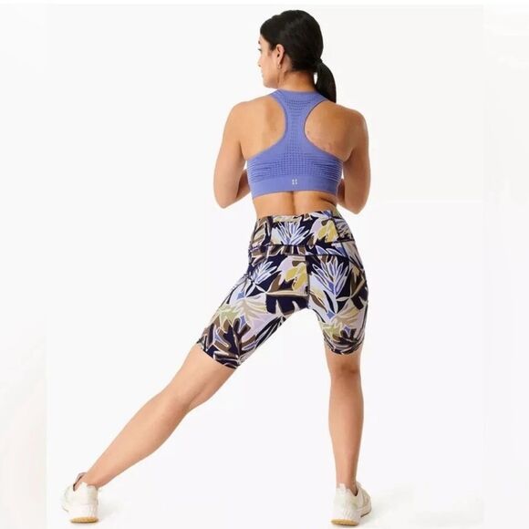 Sweaty Betty Womens Size Small Power 9 Inch Green Paper Leaf Print Biker Shorts - Picture 6 of 15